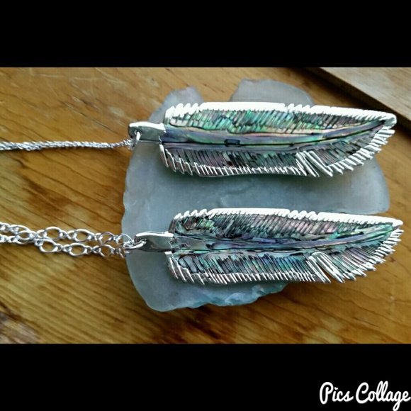 Abalone Shell Feather-Shaped Sterling Silver Necklaces - Picture 6 of 6